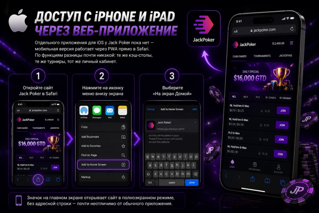Jack Poker PWA версия для iPhone и iPad